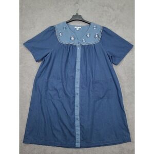 Go Softly Patio Womens Denim Blue Floral Applique Dress Plus Size 2X